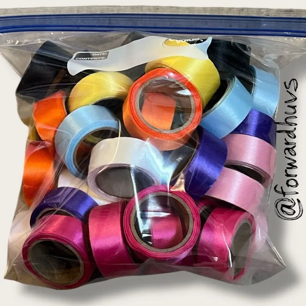40-Roll Ribbon Lot – 1 Gallon Bag – 8 Colors – Craft Supply
